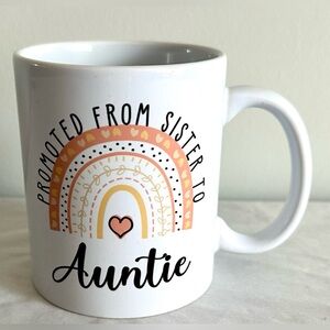 Promoted From Sister To Auntie 11oz Rainbow Heart Coffee Mug White Ceramic Gift
